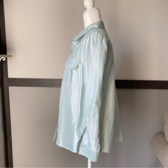 RUBY RD. Petite size 16 3/4 sleeve casual button down shirt metallic collar neck - Picture 9 of 12